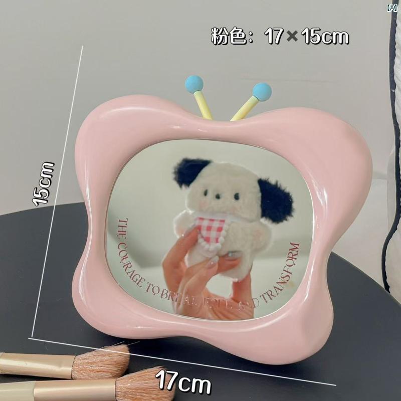 化粧鏡 かわいい 蝶結び リボン デスクトップ 卓上用 ポータブル コンパクト 家庭...