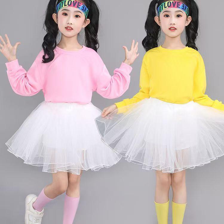 キッズ 女の子用 チアリーディング パフォーマンス 衣装 セット キャンディカラー かわいい パステル フーディ スカート 合唱 チュール フレアスカート ダンス ステージ ウェア