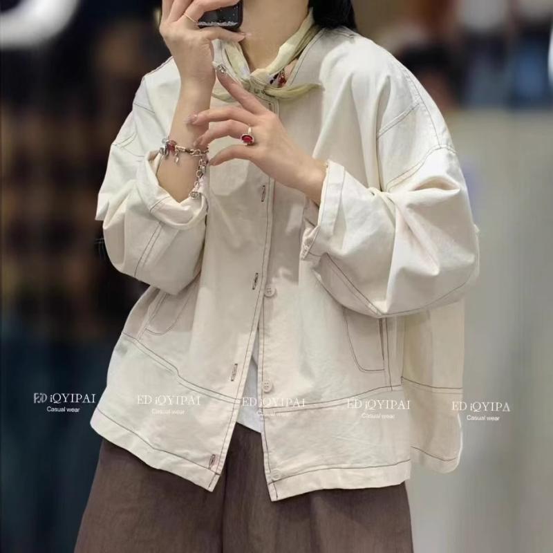樂天商城 - ジャケット レディース 春 おしゃれ ゆったり ラウンドネック シングルボタン ステッチ 切り替え カジュアル アウター 普段使い コーディネート 軽快