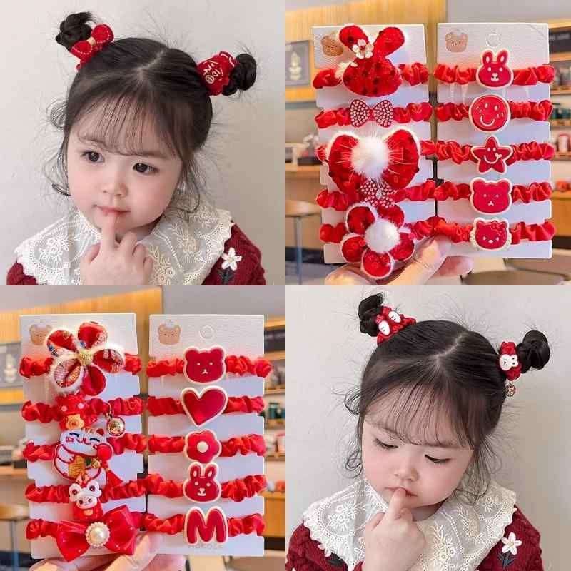 女の子用 ヘアゴム 赤 かわいい 髪に優しい お団子ヘア リング ポニーテールゴム ...