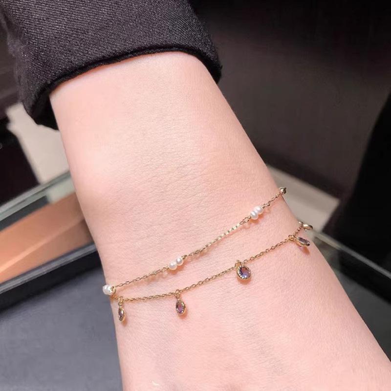 乐天商城 - ブレスレット パール 極細 ミニ 米粒パール レイヤードチェーン 925シルバー 10Kゴールドメッキ 高級感 軽量 普段使い 女性用 アクセサリー シンプル