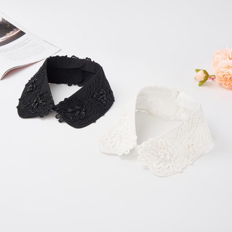 付け襟 レディース つけ襟 付け衿 つけ衿 装飾襟 刺繍 釘珠 パール ビジュー 水溶性レース レイヤード 重ね着風 華やか エレガント きれいめ 上品 フェミニン 大人かわいい 高級感 小物 アクセサリー 飾り襟 つけ襟 フェイクカラー 着回し コーデ