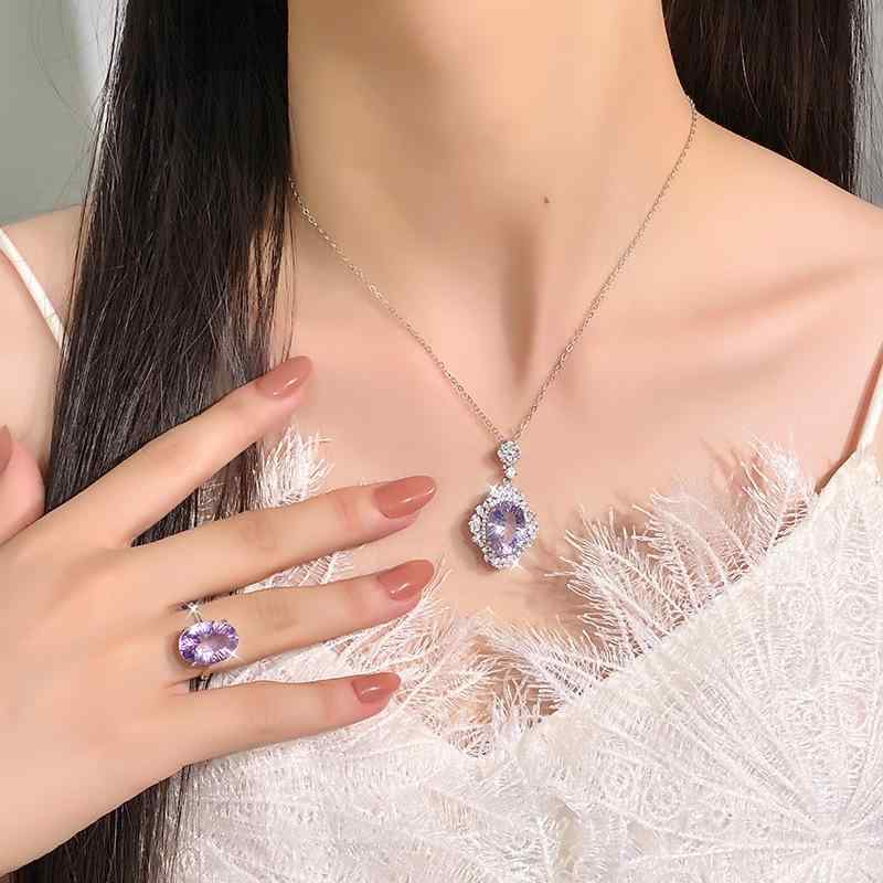 ネックレス レディース 天然 ラベンダーアメジスト 紫水晶 ペンダント S925 シルバ...