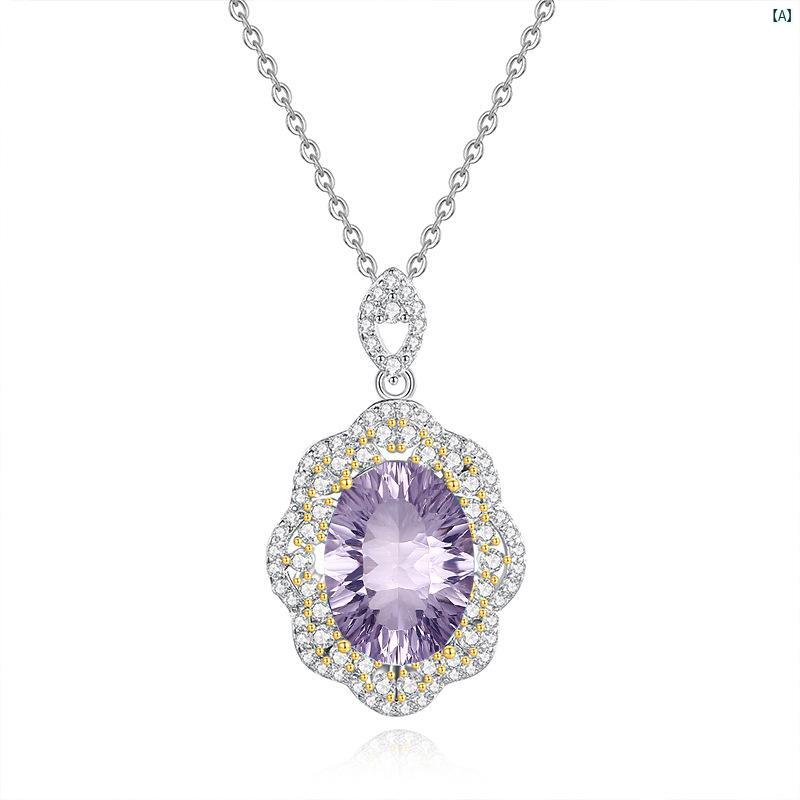 ネックレス レディース 天然 ラベンダーアメジスト 紫水晶 ペンダント S925 シルバ...