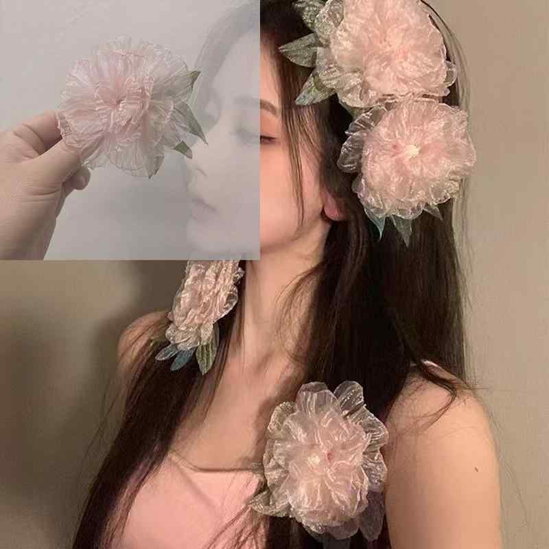 ヘアクリップ レディース ピンク系 薔薇 花モチーフ バラ ヘアアクセサリー 髪留め...
