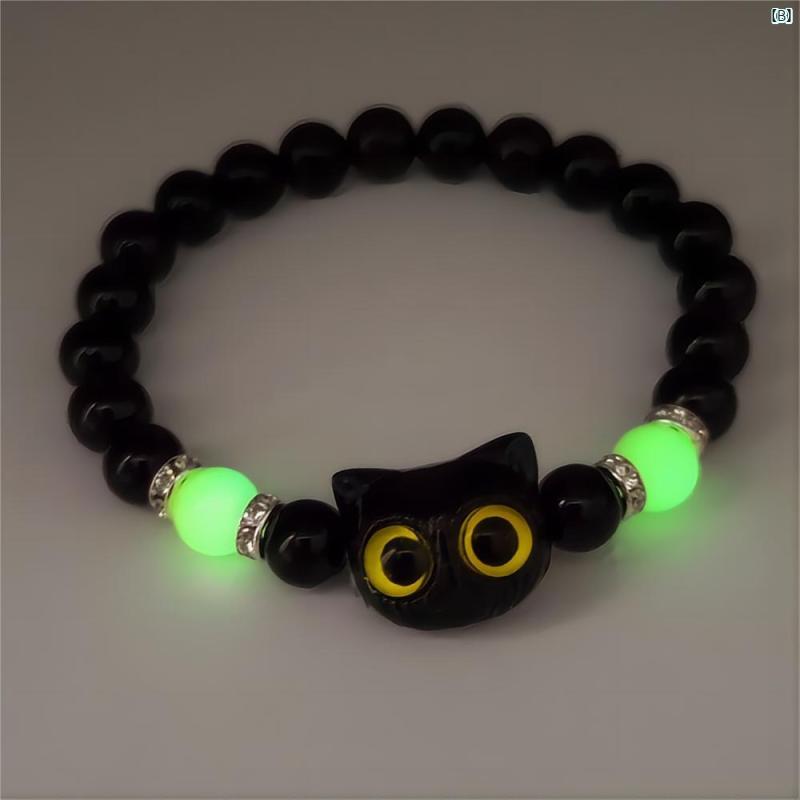 ブレスレット レディース メンズ ペア ペアブレスレット 夜光 蓄光 萌え 猫モチー...