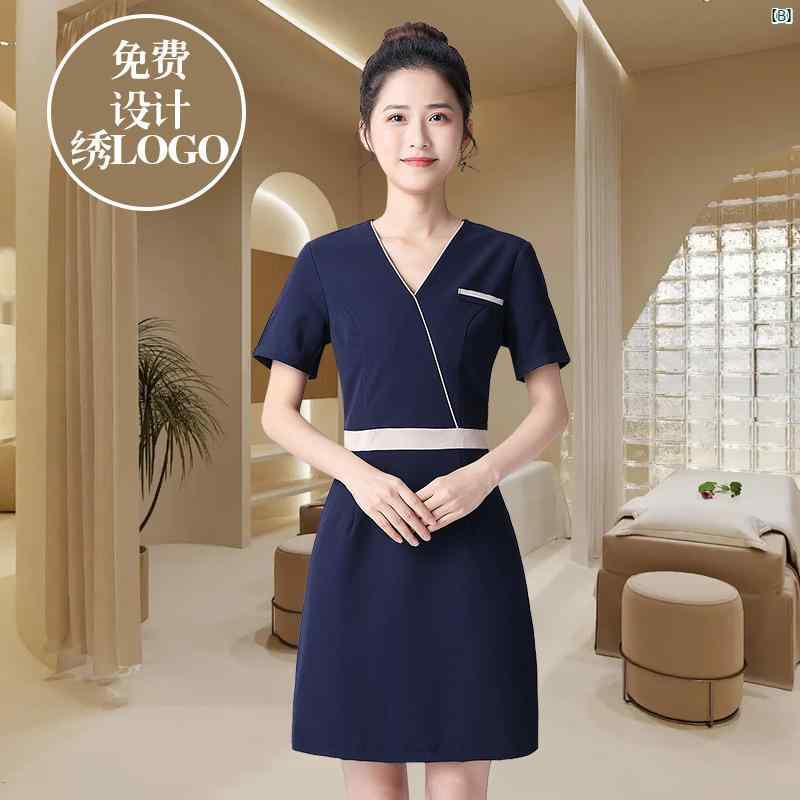 ワンピース レディース 事務服 サロン ワークウェア 制服 施術着 エステティシャン ネイリスト ブラック 無地 半袖 膝丈 タイト シルエット スリム 着痩せ 体型カバー 大きいサイズ プラスサイズ ゆったり 仕事用 通勤用 普段使い 伸縮性 ストレッ creativeglobal01-10186732 クリエイティブグローバル サンプル画像2