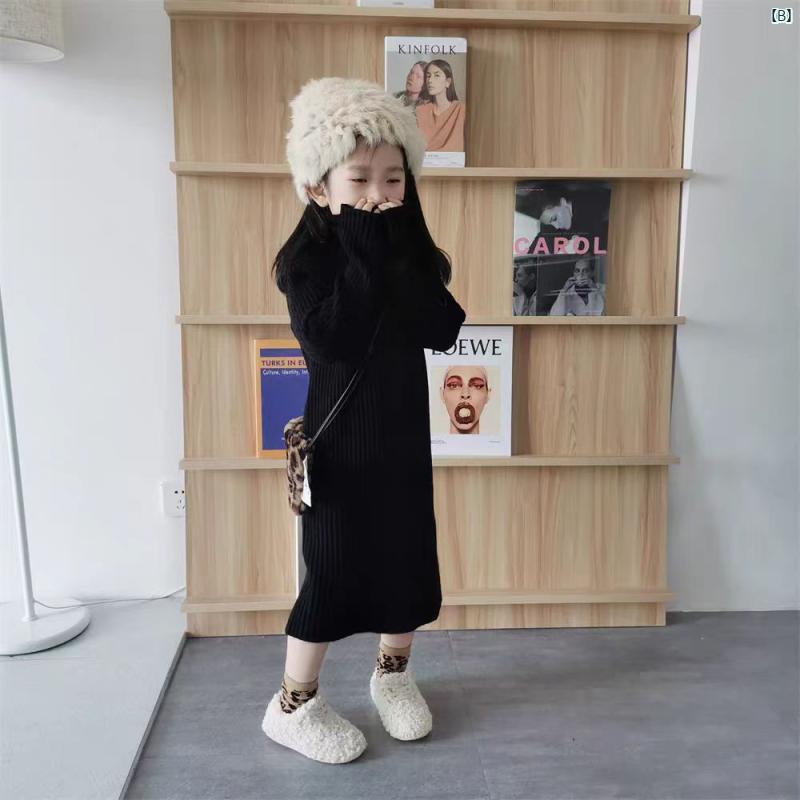 ニットワンピース キッズ 女の子 秋冬 長袖 ハイネック 膝丈 チュニック セーター ...