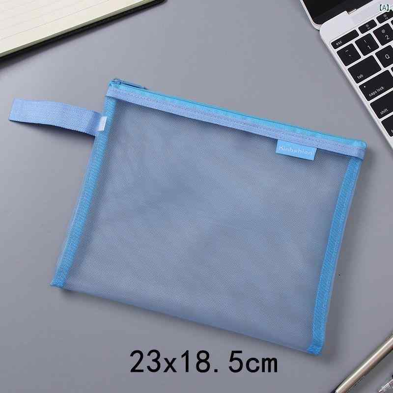 収納ポーチ 文房具バッグ 筆箱 透明 メッシュ 小物入れ 事務用品 大容量 整理袋 フ...