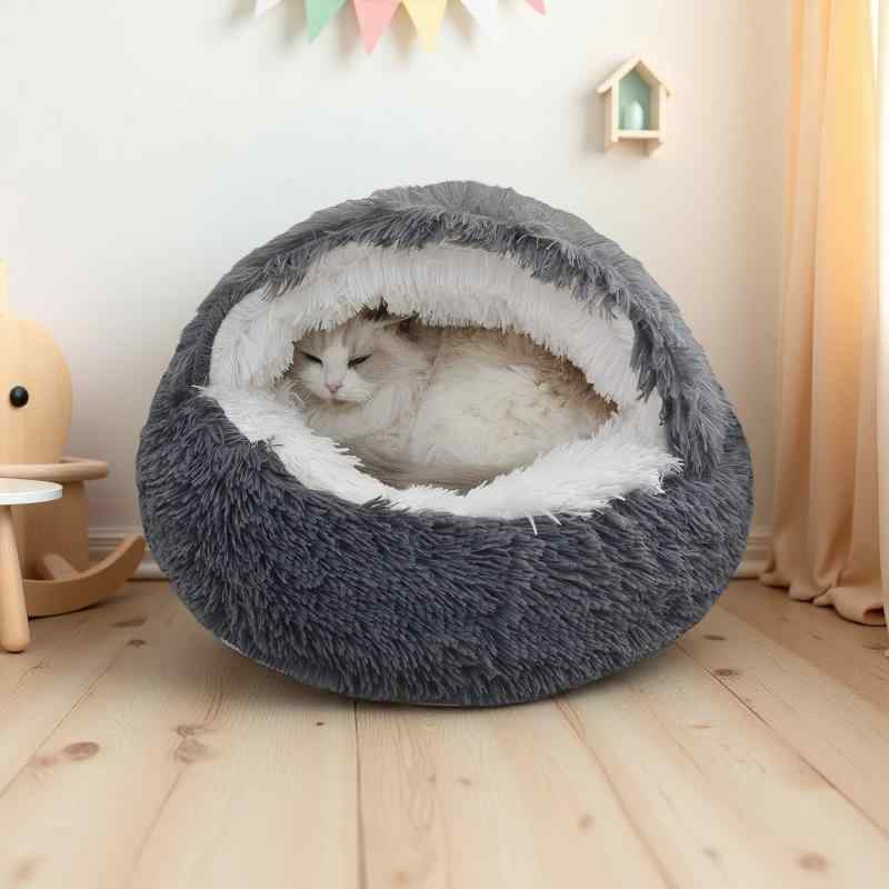 ペットベッド 猫用 犬用 暖かい 殻型 ハウス 暖かい ペット用品 ふわふわ 冬用 防寒 厚手 猫寝袋 潜り込める 猫用ベッド 室内用 半密閉型 クッション 居心地の良い 柔らかい ペット用シェルター 快適 睡眠 休憩場所 休憩所 ペットハウス 冬 寒さ