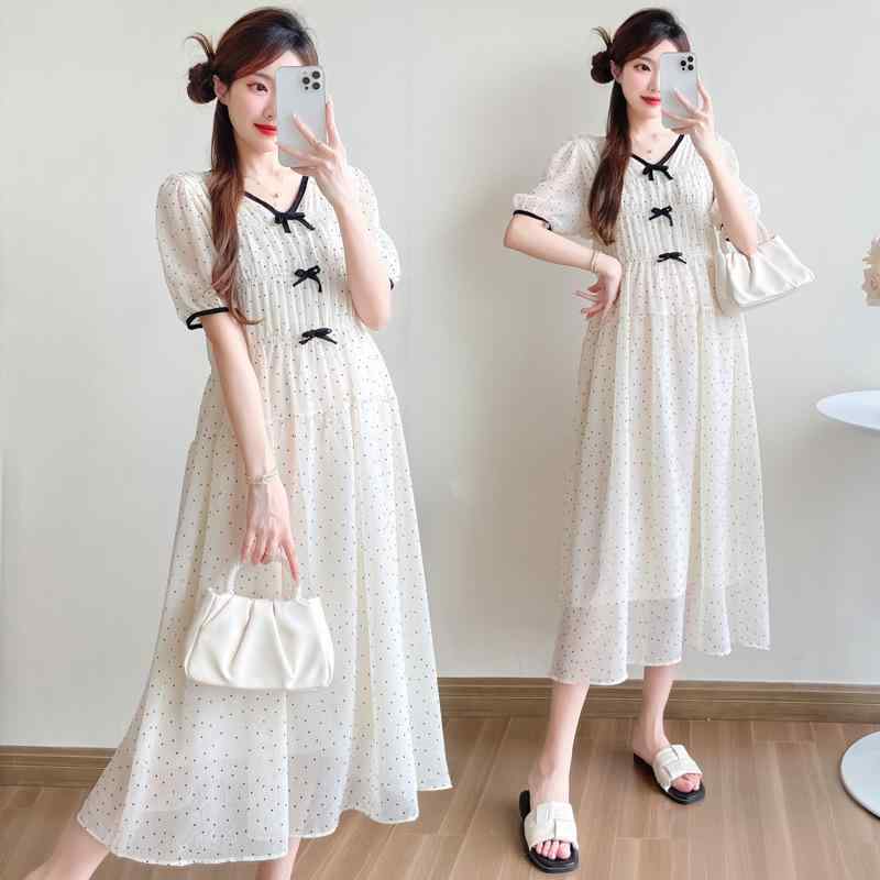 ワンピース レディース 大きいサイズ 体型カバー ゆったり 着痩せ マタニティ 妊婦服 シフォン 水玉 ドット柄 中長丈 ミモレ丈 春夏 おしゃれ きれいめ カジュアル フェミニン 大人かわいい ふんわり 涼しい 軽やか 二の腕カバー お腹周りカバー プ