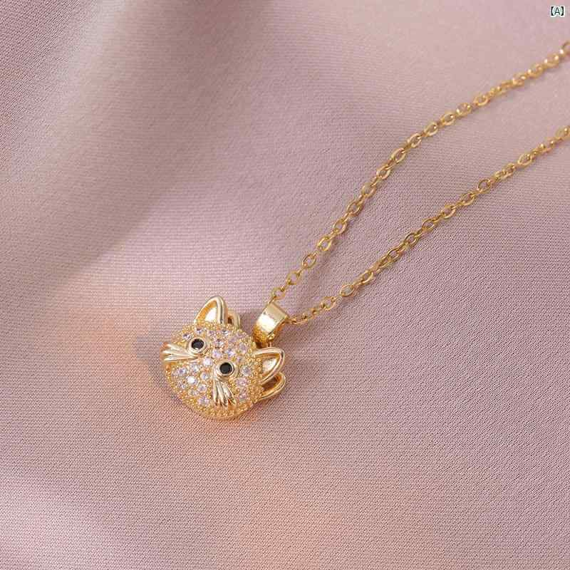 クリエイティブグローバルのネックレス レディース 指輪 セット 猫モチーフ アクセサリー 鎖骨チェーン ジュエリー 首飾り チョーカー シルバーカラー 鈦鋼 ステンレス 錆びにくい 金属アレルギー対応 回転式 デザイン かわいい おしゃれ ギフト用 高級感 存在感 輝き デイリー｜アングル2
