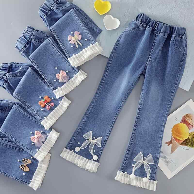 パンツ キッズ 女の子 フレアパンツ ズボン ボトムス デニム 長ズボン 洋服 おしゃれ かわいい ゆったり 伸縮性 ストレッチ 大きいサイズ 体型カバー 着痩せ 細見え お腹周り 美脚 子供用 カジュアル アウトドア 通学用 普段使い