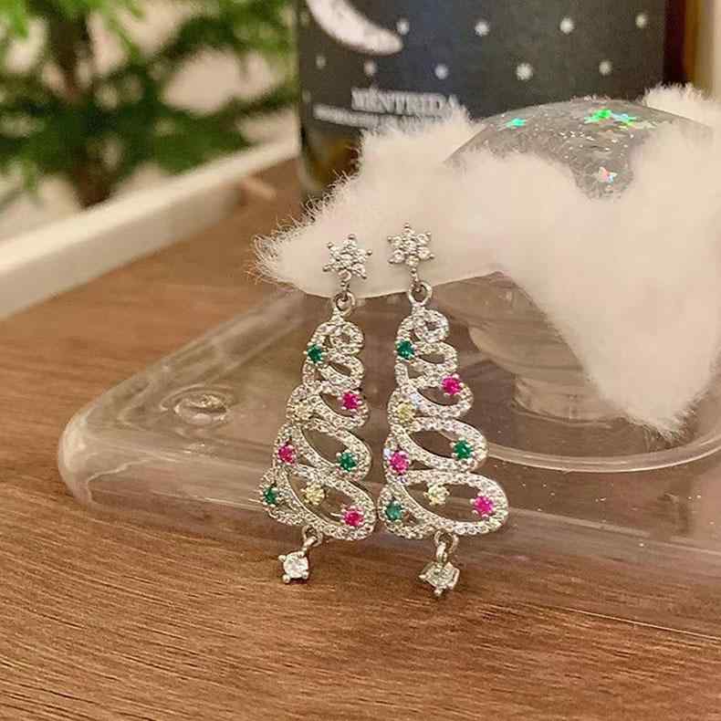 ピアス レディース クリスマスモチーフ ジルコニア 雪花 揺れる 不対称 サンタクロ...