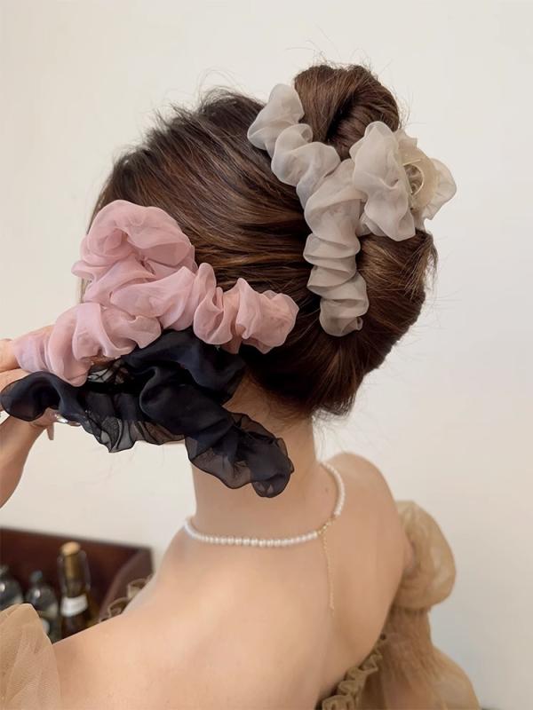 ヘアクリップ レディース 髪留め 髪飾り バンスクリップ 高級感 網目状 シャーリング シースルー素材 夏用 春夏 お団子ヘア ハーフアップ ヘアアレンジ おしゃれ かわいい 大人かわいい 上品 華やか まとめ髪 安定感 ズレにくい ヘアアクセサリー 普