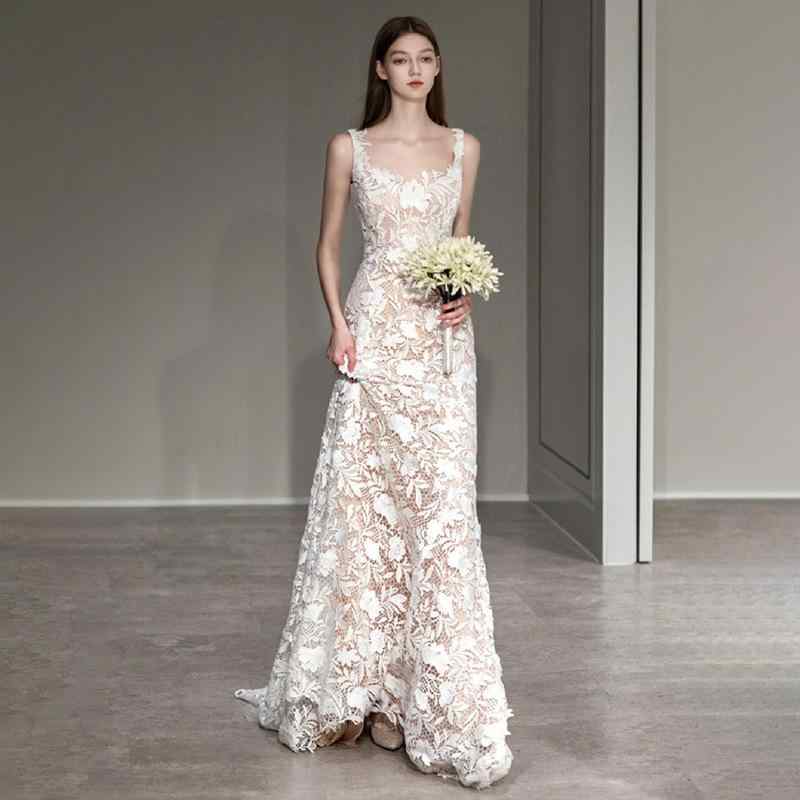 ワンピース レディース ドレス ウェディングドレス 結婚式 二次会 パーティードレス レース キャミソール フィッシュテール マーメイドライン フランス風 高級感 上品 おしゃれ お呼ばれ 披露宴 演奏会 発表会 イベント 衣装 きれいめ エレガント フ