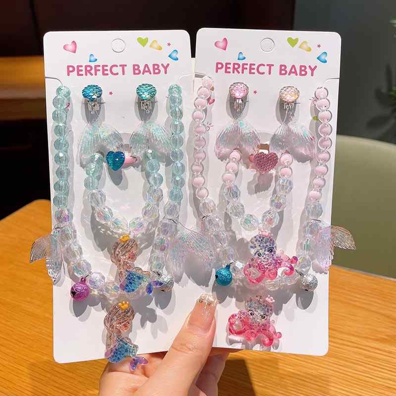 ネックレス キッズ 女の子 人魚 蝶々 ペンダント チョーカー 子供用 アクセサリー セット イヤリング ブレスレット ジュエリー 姫様 プリンセス風 かわいい かわいい ギフト 人気 おしゃれ 遊び心 デザイン 贈り物 おしゃれ お出かけ パーティー フ
