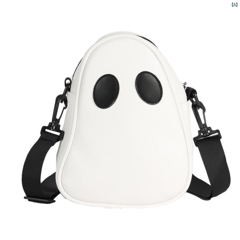 ショルダーバッグ レディース 鞄 ミニバッグ ポシェット 肩掛け 悪魔 おばけ モチーフ 個性的 かわいい おしゃれ ポップ 奇抜 原宿系 ストリート系 配色 切り替え PUレザー フェイクレザー コンパクト 軽量 収納力 お出かけ デート カジュアルの商品画像 2