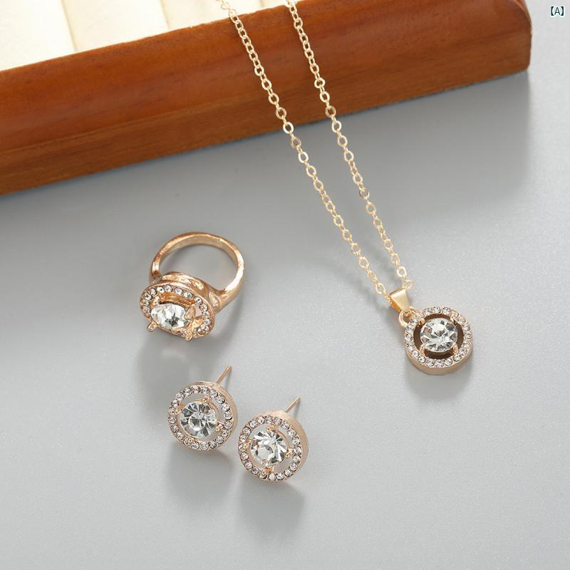 クリエイティブグローバルのアクセサリーセット レディース 指輪 ネックレス ピアス 3点セット ジルコニア ラウンド型 丸型 エレガント 高級感 華やか 輝き 装飾 パーティー 結婚式 二次会 披露宴 お呼ばれ 発表会 イベント デート おしゃれ かわいい ファッション ジュエリ｜アングル2