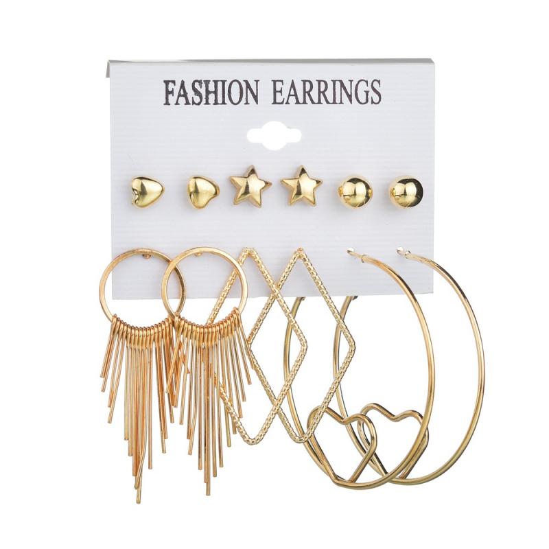 ピアス レディース 6個セット フープピアス 大ぶり タッセルピアス 欧米風 パンク ロック スタイル 個性的 存在感 おしゃれ 揺れる アクセサリー 耳飾り ジュエリー 両耳用 お出かけ パーティー イベント デイリー使い ストリート系 ファッション小