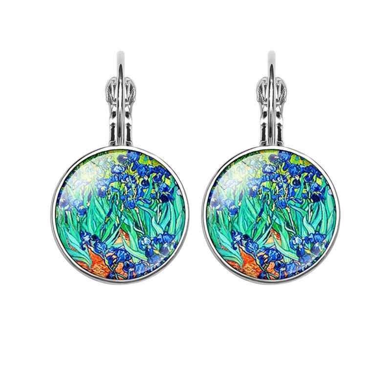 ピアス レディース アクセサリー ジュエリー 欧米風 オリジナルデザイン ゴッホ ひまわり 星月夜 モチーフ ガラス カボション フックピアス フランス風 揺れる レトロ 個性的 ファッション小物 おしゃれ かわいい 大人カジュアル パーティー デート