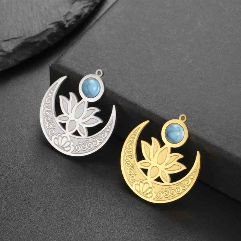 ネックレス レディース ペンダントトップ ステンレス ゴールド 18Kコーティング 蓮の花 ジルコニア付き チャーム DIY用 アクセサリーパーツ 素材 付け替え用 ジュエリーパーツ 耐久性 変色しにくい 金属アレルギー対応 通勤 普段使い カジュアル