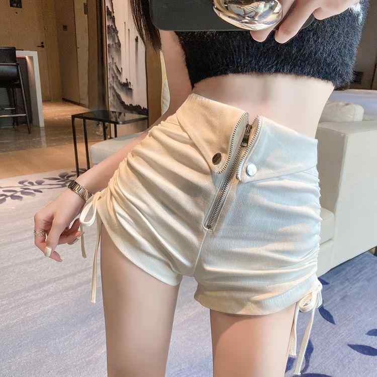ショートパンツ レディース 春夏 ハイウエスト 伸縮性 翻折り返し 美脚 セクシー スタイルアップ 体型カバー 大きいサイズ ゆったり 美尻 着痩せ 無地 シンプル カジュアル 普段使い ストレッチ素材 接触冷感 大人かわいい ホワイト