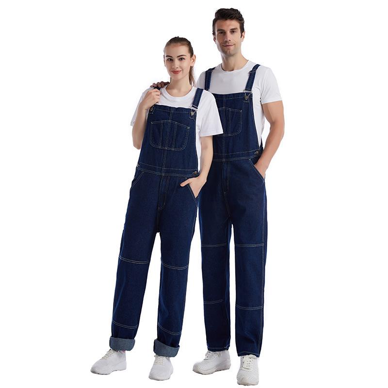 サロペット 男女兼用 デニム ワークパンツ メンズ 男性用 レディース 女性用 オーバーオール つなぎ ズボン ジーンズ ジーパン 紺色 インディゴブルー 深青色 ゆったり ワイド ストレートシルエット 大きいサイズ 体型カバー 着痩せ 細見え 体系カバ