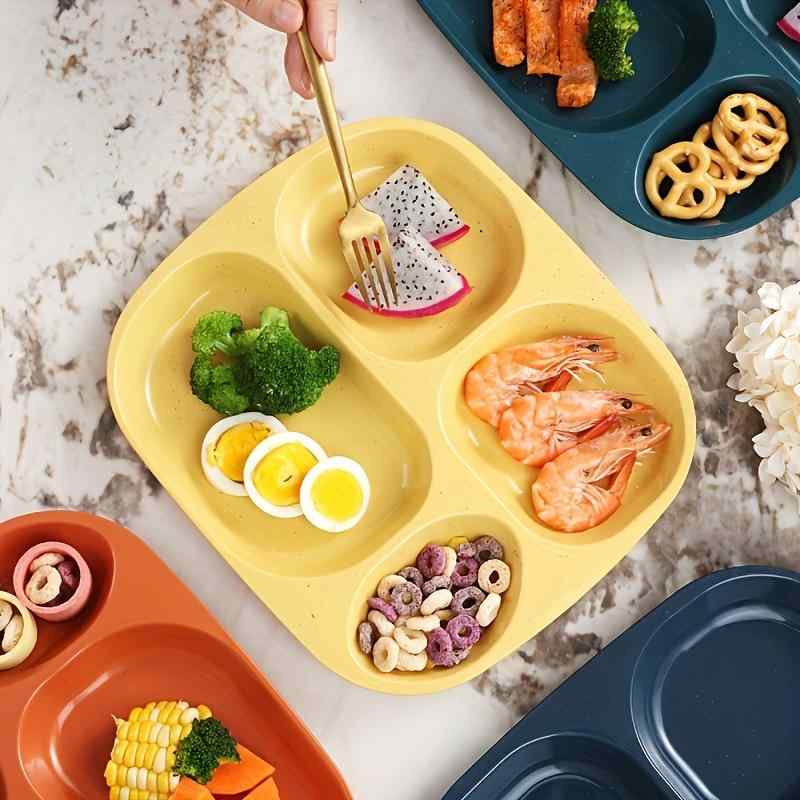 食器 プレート ランチプレート 仕切り皿 4点セット 子供用 男性用 女性用 プラスサイズ 頑丈 割れない 丈夫 樹脂製 軽量 持ち運び お皿 深型 仕切りトレイ キッチン用品 家庭用 学生寮 食堂 シンプル 無地 食洗機対応 電子レンジ対応 アウトドア