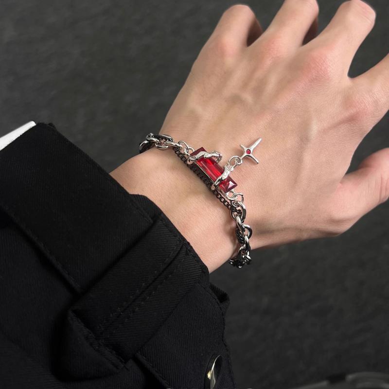ブレスレット メンズ レディース 男性用 女性用 ペア アクセサリー 腕輪 繋ぎデザイン ジルコニア 酸化チタン鋼 スチール製 シンプル ヒップホップ系 二連 重ね付け風 高級感 高見え カジュアル ストリート系 プレゼント ギフト 恋人 記念日 お揃い