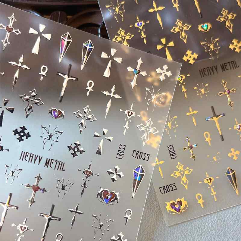 ネイルシール レディース ネイルアート 十字架 バロック調 ゴールド 箔押し メタリ...