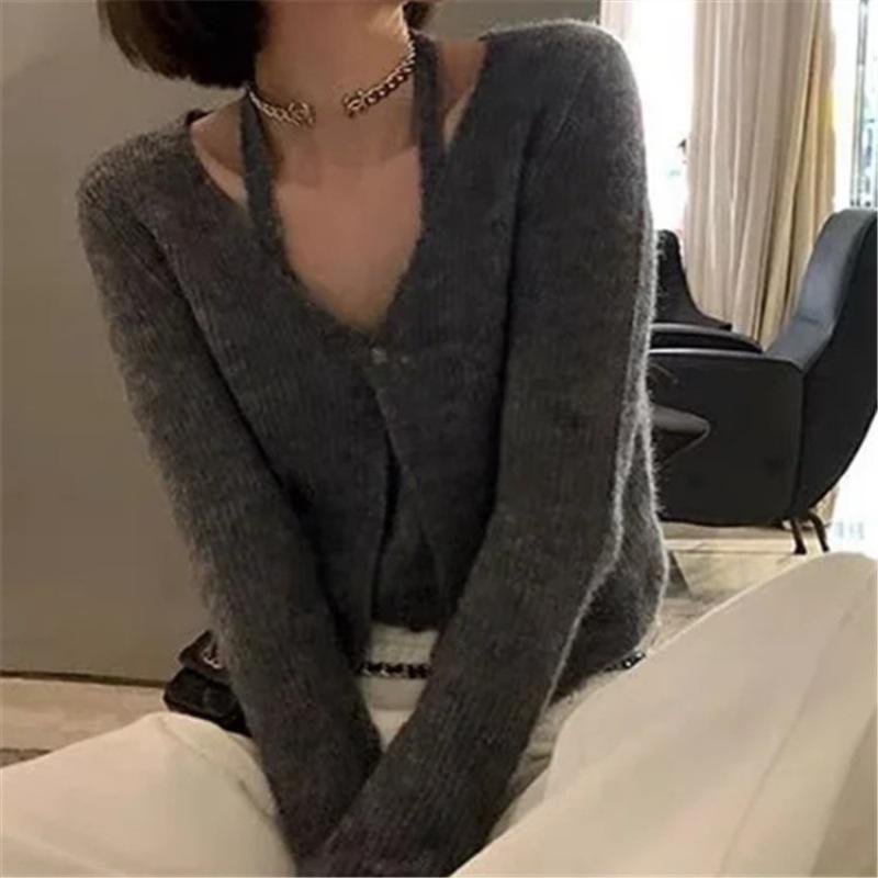 カーディガン レディース トップス 長袖 Vネック ボタン留め ニット 上着 セクシー 深Vネック 襟付き おしゃれ きれいめ カジュアル 普段使い 通勤用 無地 羽織り物 重ね着 レイヤード 体型カバー ゆったり 細見え 二の腕カバー 着痩せ プラスサ