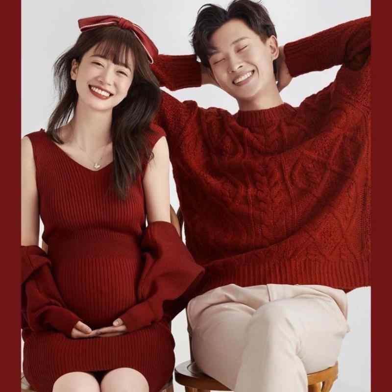 ドレス レディース 妊婦用 マタニティフォト衣装 クリスマス 新年 お正月 赤色 コ...