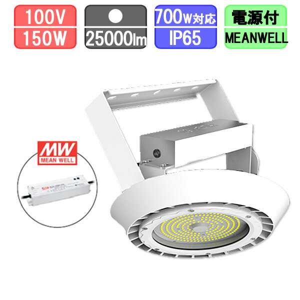 高天井用投光器 LED 水銀灯700W対応 直付型 防塵・防水 IP65 25000lm MEANWELL別置き電源