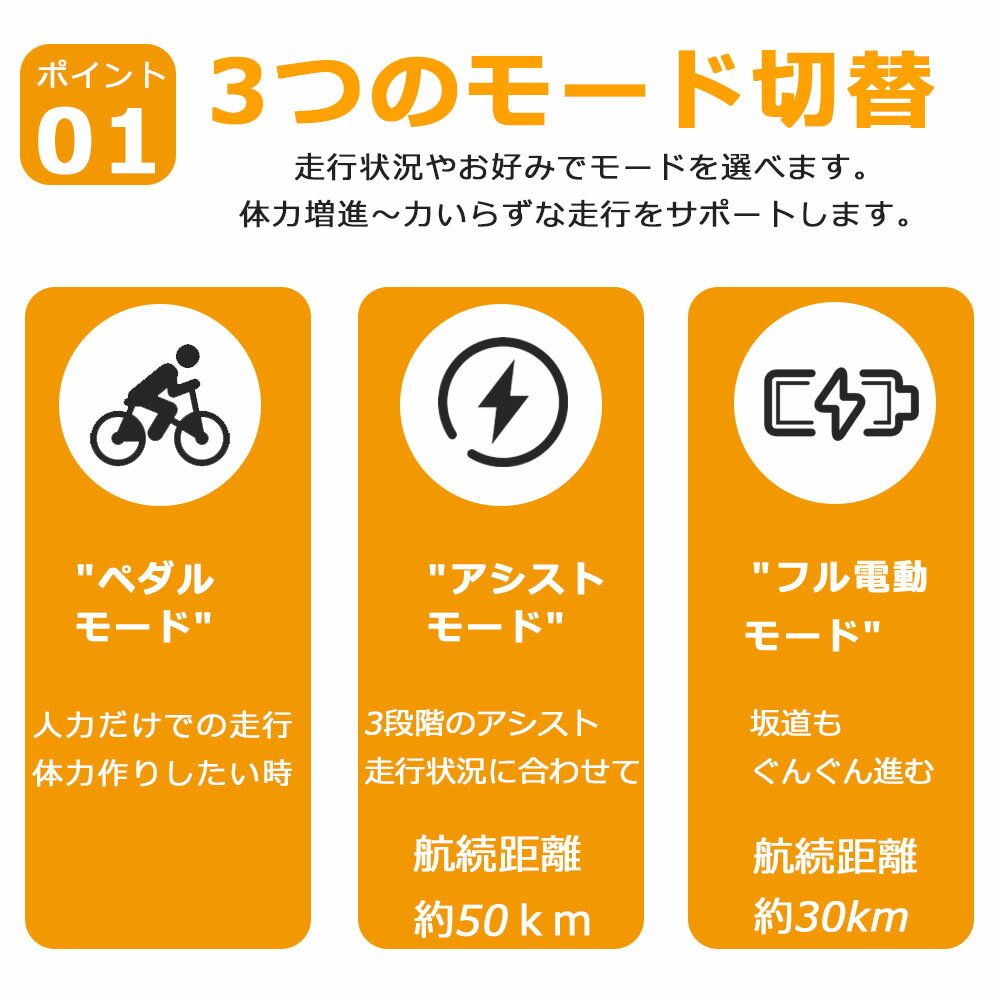 電動自転車 14インチ オレンジ 折りたたみ式 コンパクト アシスト 走行50km リチウムイオンバッテリー8Ah 通勤 通学 サイクリング アウトドア 省スペース 2way充電 250W ハイパワーモーター 車に載せれる かわいい 充電6時間 軽量 21kg スマホ充電 LEDライト 軽量フレーム