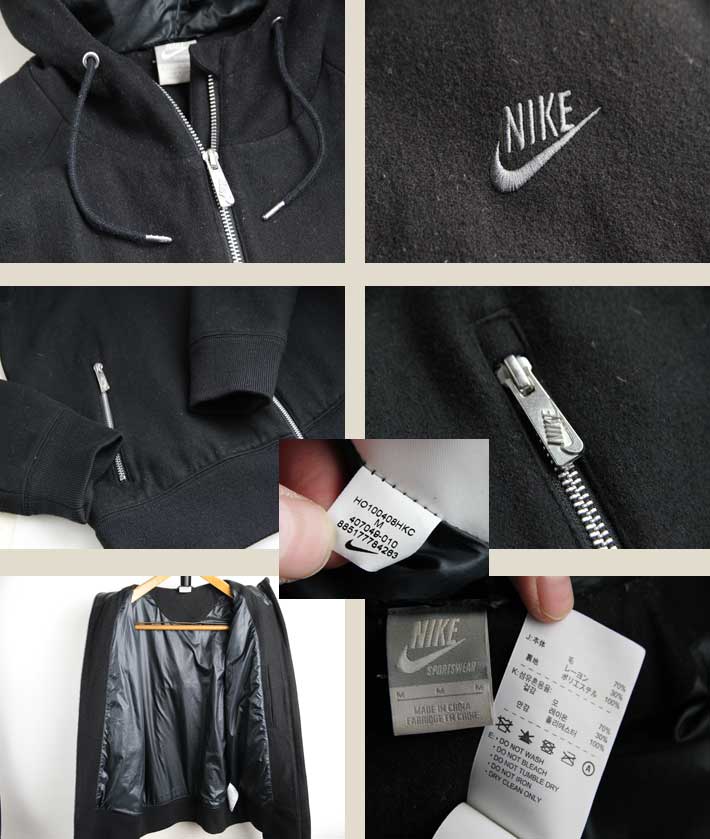 ナイキ NIKE フード付き ウールジャケット【M】【古着】【中古】【メンズ】【男性】オーバーサイズ スタジャン 黒