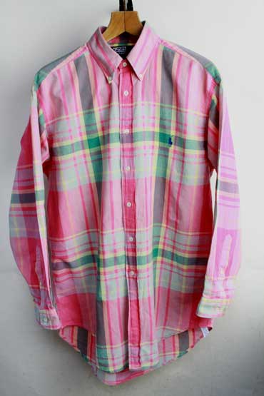 希少 オーストラリア製 90年代 ラルフローレン Ralph Lauren マドラスチェック 長袖 ボタンダウンシャツ【S】（【L】相当）【古着】【中古】【メンズ】【レディース】【ヴィンテージ】 【ビンテージ】 【vintage】オールド アメカジ 90’s 90s 男性 オーバーサイズ 80’s