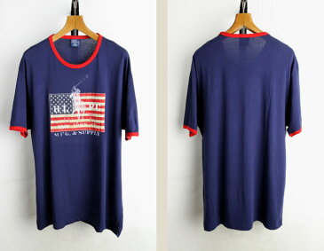 ラルフローレン Ralph Lauren 米国旗ワッペン ビッグポニー リンガー Tシャツ【L】【古着】【中古】【メンズ】【レディース】
