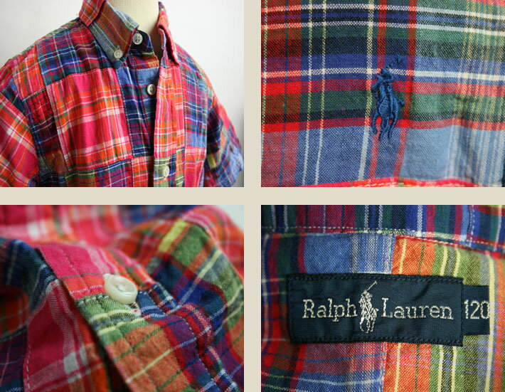 ラルフローレンRalph Laurenパッチワーク半袖シャツ【120】【古着】【中古】【キッズ】【子供服】