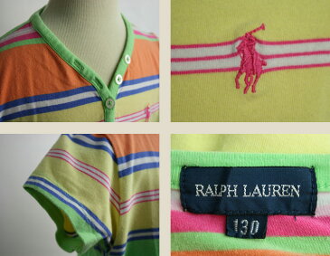 ラルフローレンRalph LaurenボーダーヘンリーネックTシャツ【130】【古着】【中古】【キッズ】【子供服】