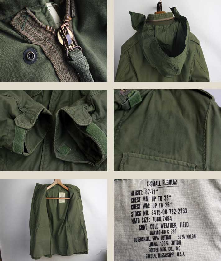 M-65【中古】【メンズ】希少サイズ 1980年製 実物 ミリタリー フィールドジャケット 3th.【X-SMALL - レギュラー】【古着】男性【レディース】【ヴィンテージ】 【ビンテージ】vintage 軍モノ フライトジャケット アメカジ 80年代 80’s 80s アウター OD オリーブ ドラブ