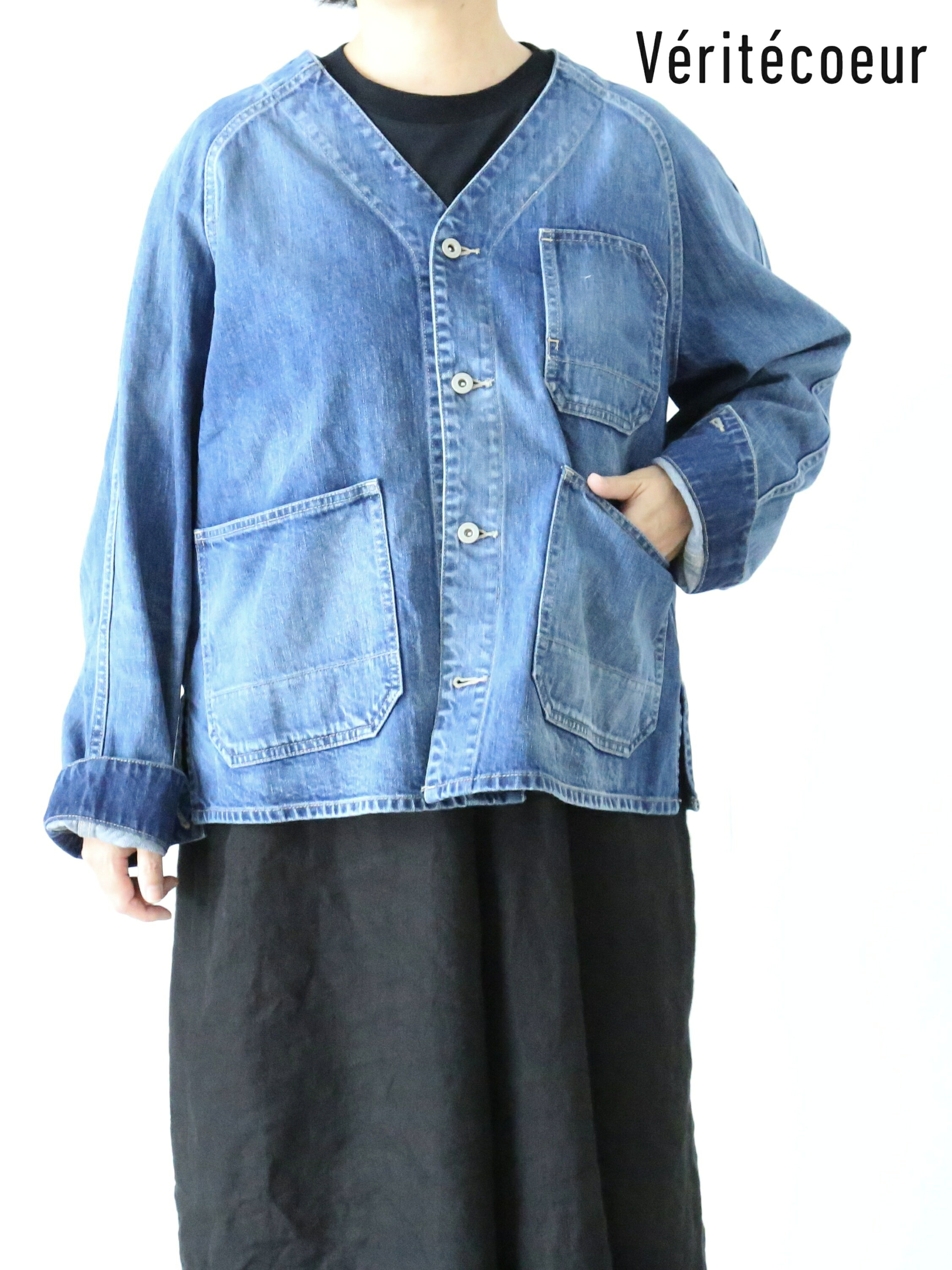 Veritecoeur ノーカラーデニムカバーオール [ST-186]