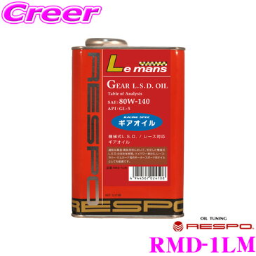 RESPO レスポ ギアオイル RMD-1LM LeMans 100%化学合成ミッションオイル SAE:80W-140 API:GL-5 内容量1L 【機械式L.S.D. /レース対応ギアオイル!】