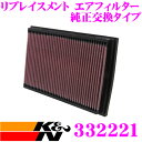 K&N 純正交換フィルター 33-2221 フォルクスワーゲン POLO 9N 用 リプレイスメント ビルトインエアフィルター 純正品番:036129620D対...
