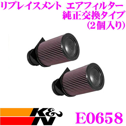 K&N 純正交換フィルター E-0658 アウディ 4SCSPF/4SCSPD R8等用 リプレイスメント ビルトインエアフィルター 2個入り 純正品番420133844E対応