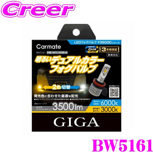 �����ᥤ�� BW5161 GIGA LED�ե����Х�� H8/H11/H16 F3500D 3000K(��������) / 6000K(�ۥ磻��) 3500lm 2������ �ָ��б� �᡼����3ǯ�ݾ��դ� �ϥ��֥�åɼ� �����ɥ�󥰥��ȥå׼��б�