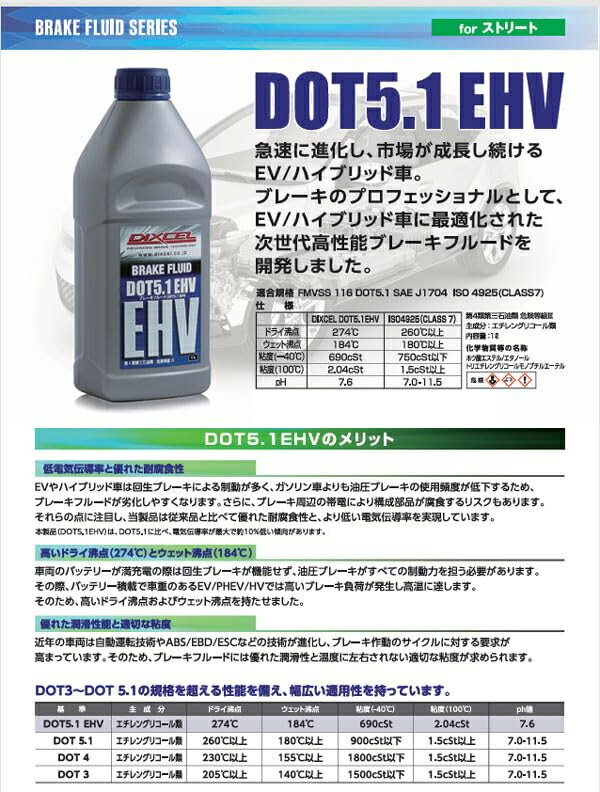 DIXCEL BF510EH01 �֥졼���ե롼�� DOT 5.1 EHV 2�ܥ��å� 2L EV �ϥ��֥�åɼ� ��Ŭ Ŭ�絬��: FMVSS 116 DOT5.1 SAE J1704 ISO 4925 (CLASS7) ����ʬ: ������󥰥ꥳ����� ���ŵ���ƳΨ ͥ�줿���忩�� BF510EH-01 �ǥ�������