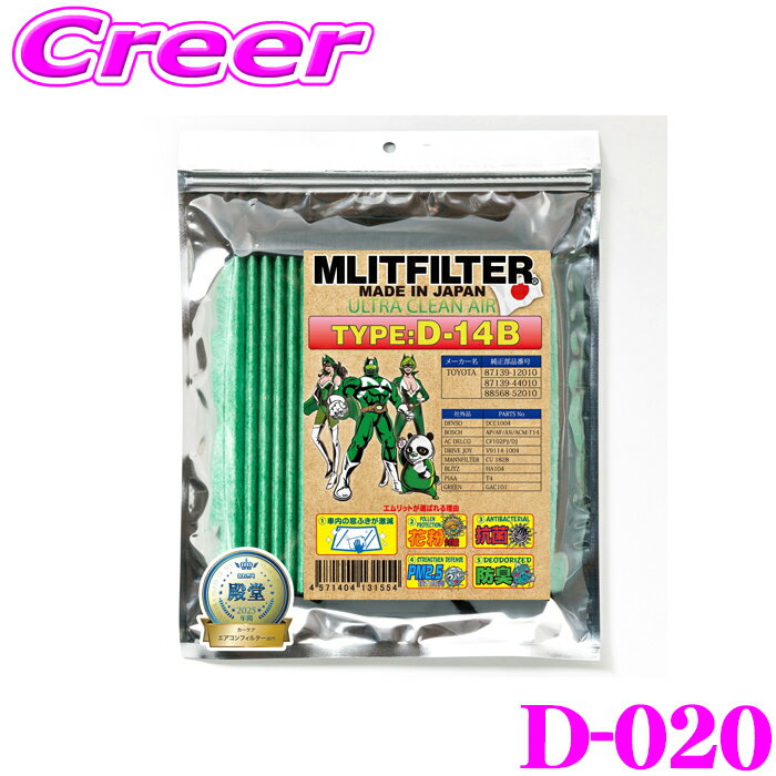【先着】最大1000円引き商品別クーポン配布中！ エムリットフィルタ D-14B ヴィッツ / カローラ / ウィッシュ / アイシス / RAV4 等 エアコンフィルター 純正品番:87139-12010 87139-44010 88568-52010 【花粉やPM2.5を除去して抗菌・防臭!】