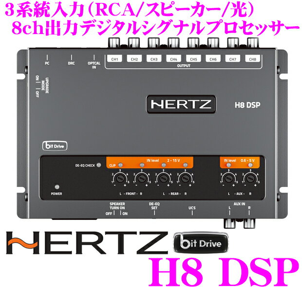  HERTZ ハーツ H8 DSP 8ch出力デジタルオーディオプロセッサー リモコン付属 4ch入力8ch出力・4wayクロスオーバー/31バンドイコライザー/タイムアライメント内蔵 RCA スピーカーライン 光デジタル入力】