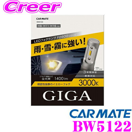 【5/9～5/15はエントリー 3点以上購入でP10倍】 カーメイト GIGA F2800シリーズ BW5122 LEDフォグバルブ 3000K H8/H11/H16 3年間保証 車検対応